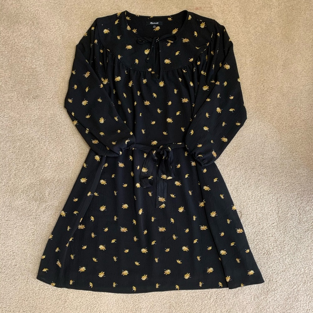 Madewell Black and Yellow Floral Midi Dress